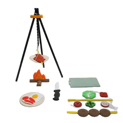 Custom Logo 19 PC Silikon Berpura-pura BBQ Grill Play Dapur Masak Mainan Mini Chef Barbecue Role Playing Set Anak-anak Dapur Mainan Hadiah