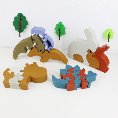 Silicone and wooden jigsaw puzzle standing animal hippo puzzle kid mainan anak untuk bermain anak