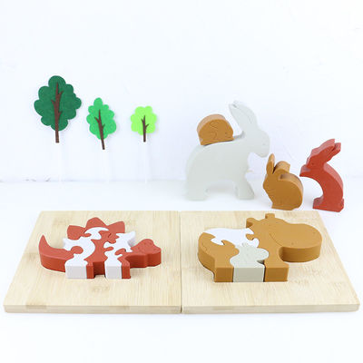 Silicone and wooden jigsaw puzzle standing animal hippo puzzle kid mainan anak untuk bermain anak