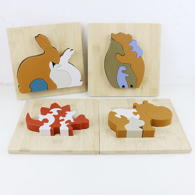Silicone and wooden jigsaw puzzle standing animal hippo puzzle kid mainan anak untuk bermain anak