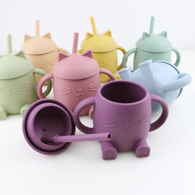 Portable Food Grade Silicone Kids Cup Gaya Kucing Tidak Beracun Untuk Pelatihan Bayi