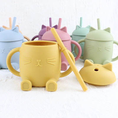 Portable Food Grade Silicone Kids Cup Gaya Kucing Tidak Beracun Untuk Pelatihan Bayi