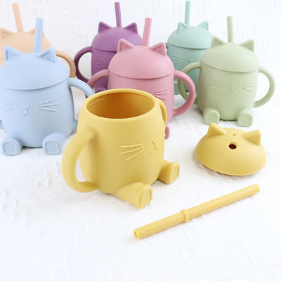 Portable Food Grade Silicone Kids Cup Gaya Kucing Tidak Beracun Untuk Pelatihan Bayi