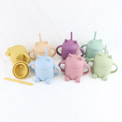 Portable Food Grade Silicone Kids Cup Gaya Kucing Tidak Beracun Untuk Pelatihan Bayi