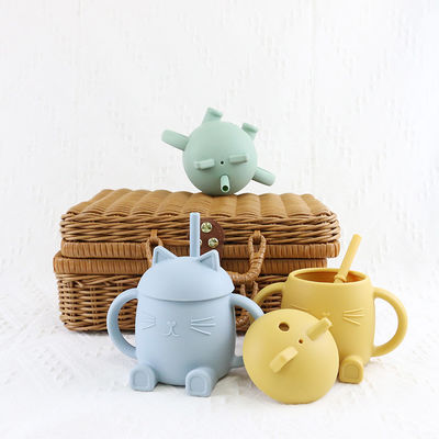 Portable Food Grade Silicone Kids Cup Gaya Kucing Tidak Beracun Untuk Pelatihan Bayi