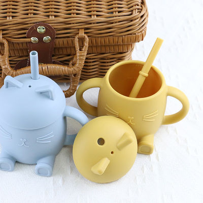 Portable Food Grade Silicone Kids Cup Gaya Kucing Tidak Beracun Untuk Pelatihan Bayi