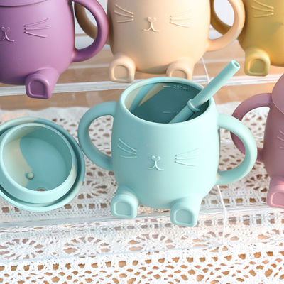 Portable Food Grade Silicone Kids Cup Gaya Kucing Tidak Beracun Untuk Pelatihan Bayi