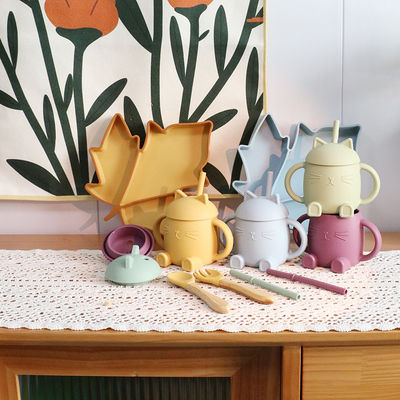 Portable Food Grade Silicone Kids Cup Gaya Kucing Tidak Beracun Untuk Pelatihan Bayi