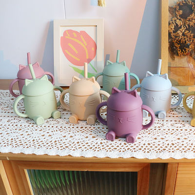 Portable Food Grade Silicone Kids Cup Gaya Kucing Tidak Beracun Untuk Pelatihan Bayi