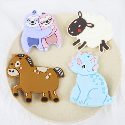 Baby Teether Silikon Pribadi Berwarna-warni Dengan Bentuk Dino Kuda Domba