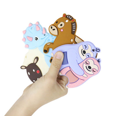 Baby Teether Silikon Pribadi Berwarna-warni Dengan Bentuk Dino Kuda Domba