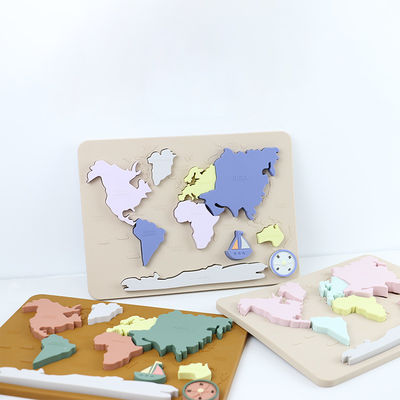 Silicone World Map Puzzle Bayi yang Dipersonalisasi Untuk Balita Pendidikan Montessori