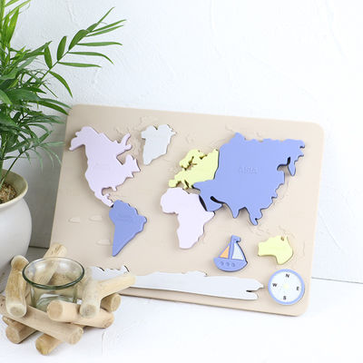 Silicone World Map Puzzle Bayi yang Dipersonalisasi Untuk Balita Pendidikan Montessori