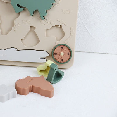 Silicone World Map Puzzle Bayi yang Dipersonalisasi Untuk Balita Pendidikan Montessori