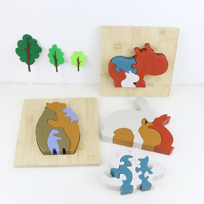 Kustomisasi Puzzle Silikon, Puzzle Jigsaw Bayi 3D Dengan Basis Bambu Kayu