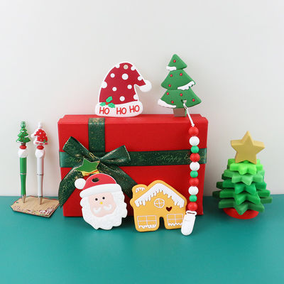 Mainan Silikon Bayi BPA Gratis, Penumpuk Pohon Natal Untuk Teether Anak-Anak