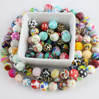 Round Printing Silicone Teething Bead Bebas BPA Dengan Ukuran 12mm 15mm