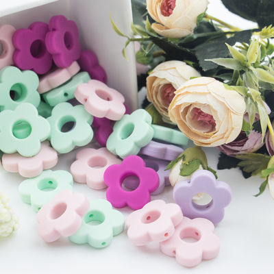 Flower Holes Silicone Teething Bead 4.5cm Untuk DIY Pacifier Clip Chew Necklace