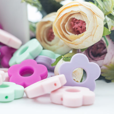 Flower Holes Silicone Teething Bead 4.5cm Untuk DIY Pacifier Clip Chew Necklace