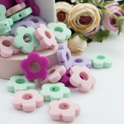 Flower Holes Silicone Teething Bead 4.5cm Untuk DIY Pacifier Clip Chew Necklace