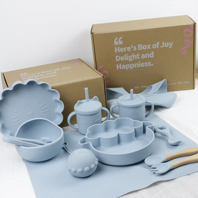 Modern Style Silikon Dinnerware Set, BPA Bebas Bayi Silikon Piring mangkuk cangkir bib sendok garpu makan Set