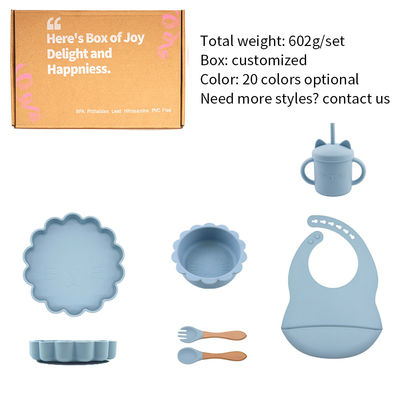 Modern Style Silikon Dinnerware Set, BPA Bebas Bayi Silikon Piring mangkuk cangkir bib sendok garpu makan Set