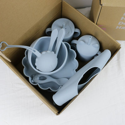 Modern Style Silikon Dinnerware Set, BPA Bebas Bayi Silikon Piring mangkuk cangkir bib sendok garpu makan Set