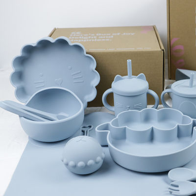 Modern Style Silikon Dinnerware Set, BPA Bebas Bayi Silikon Piring mangkuk cangkir bib sendok garpu makan Set