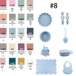Modern Style Silikon Dinnerware Set, BPA Bebas Bayi Silikon Piring mangkuk cangkir bib sendok garpu makan Set