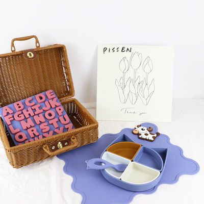 Cat Shape Silikon Perlengkapan Meja Set, Silikon Terbagi Cat Plates Cat Shape sendok Non Toxic BPA Bebas