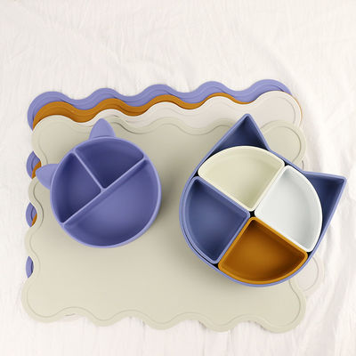 Cat Shape Silikon Perlengkapan Meja Set, Silikon Terbagi Cat Plates Cat Shape sendok Non Toxic BPA Bebas