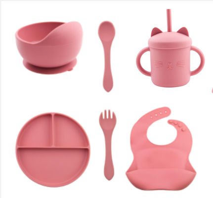 Custom Pantone Warna silikon makan malam set 5 Pcs silikon Penyedutan Set Membasmi Bahan Grade Makanan OEM ODM