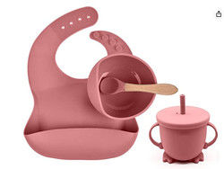 Sesuaikan Bayi Memberi Makan Silicone Perlengkapan Meja Set Dengan Silikon Bagian Plat Bib Selang Bowl Selang Bowl Plat