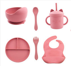Sesuaikan Bayi Memberi Makan Silicone Perlengkapan Meja Set Dengan Silikon Bagian Plat Bib Selang Bowl Selang Bowl Plat