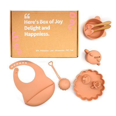 Non Toxic Silikon Baby Feeding Set Silikon Dummy Holder Silikon Bib Dan Plat Set Dengan Customise Logo