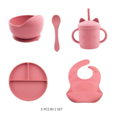 Non Toxic Silikon Baby Feeding Set Silikon Dummy Holder Silikon Bib Dan Plat Set Dengan Customise Logo