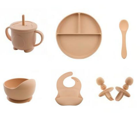Non Toxic Silikon Baby Feeding Set Silikon Dummy Holder Silikon Bib Dan Plat Set Dengan Customise Logo