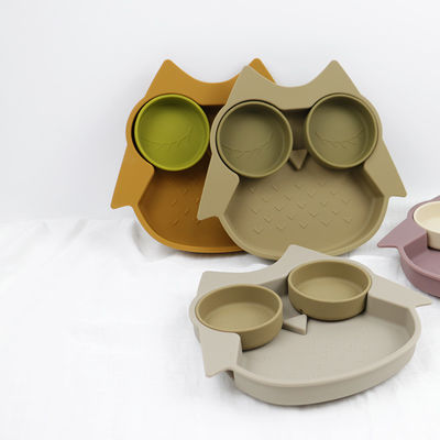 Owl Shape Silicone Baby Suction Plate Non Toxic Bebas BPA Dengan Warna Pantone