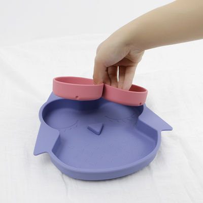 Owl Shape Silicone Baby Suction Plate Non Toxic Bebas BPA Dengan Warna Pantone