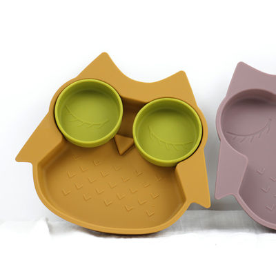 Owl Shape Silicone Baby Suction Plate Non Toxic Bebas BPA Dengan Warna Pantone
