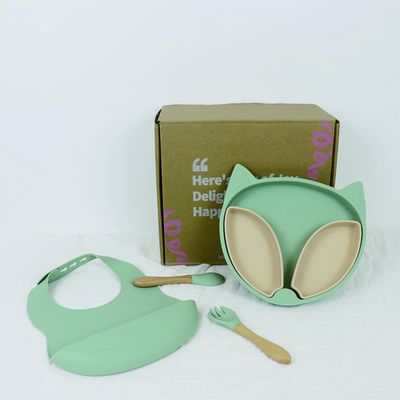 Ramah Lingkungan Bayi Silicone Suction Plate Set Peralatan Makan Silikon Untuk Pemberian Makan Balita