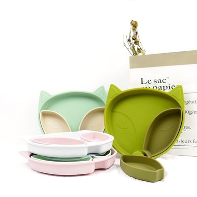 Ramah Lingkungan Bayi Silicone Suction Plate Set Peralatan Makan Silikon Untuk Pemberian Makan Balita