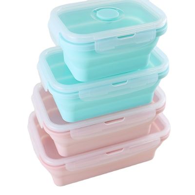 Food Grade Silicone Dilipat Kotak Makan Siang Dilipat Berkelanjutan Dengan Tutup