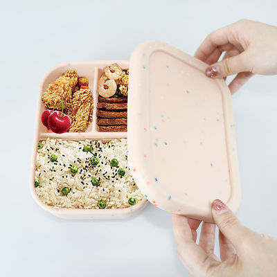 Wadah Makan Siang Silikon 3 Kompartemen, Kotak Makan Siang Bento Silikon yang Dapat Digunakan Kembali Anti Bocor