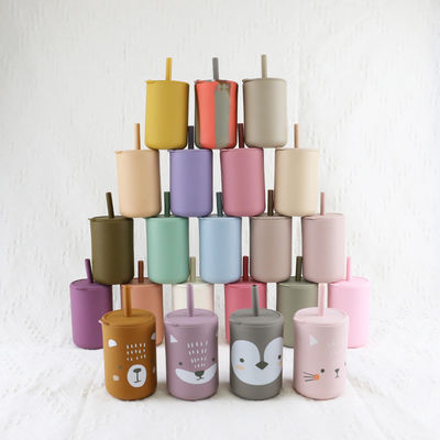 Non Slip Bebas BPA Kids Silicone Cup Set Tahan Air Untuk Bayi Kecil