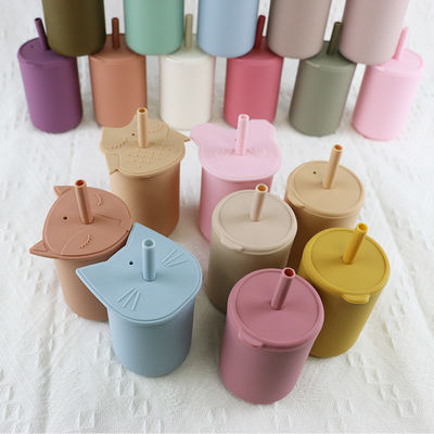 Non Slip Bebas BPA Kids Silicone Cup Set Tahan Air Untuk Bayi Kecil