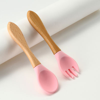 Garpu dan Sendok Silikon Kustom, Set Makanan Bayi Silikon Untuk Pelatihan Penyapihan Balita