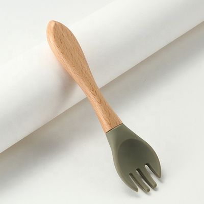 Garpu Dan Sendok Silikon Food Grade Tahan Panas Dengan Gagang Kayu