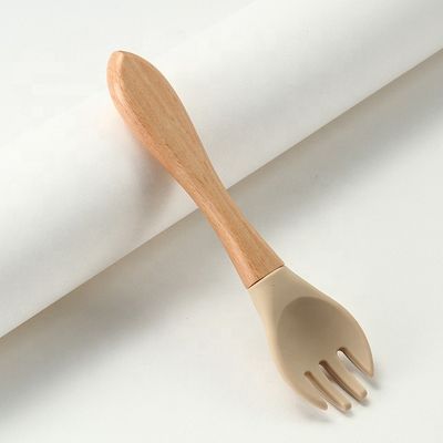 Garpu Dan Sendok Silikon Food Grade Tahan Panas Dengan Gagang Kayu