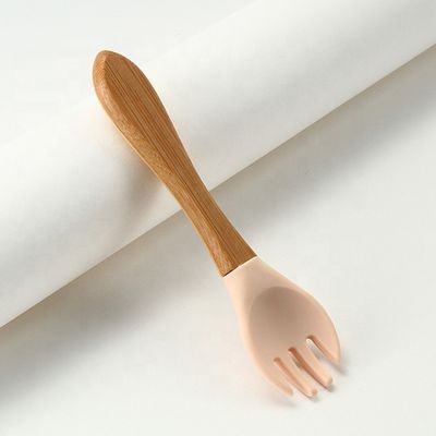 Garpu Dan Sendok Silikon Food Grade Tahan Panas Dengan Gagang Kayu